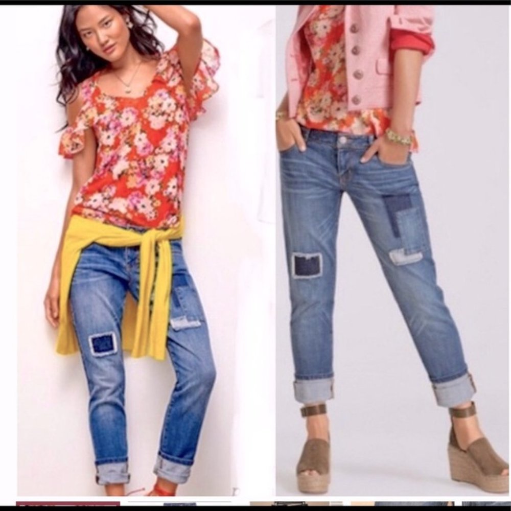 CAbi Patch Slim Boyfriend Denim Jeans